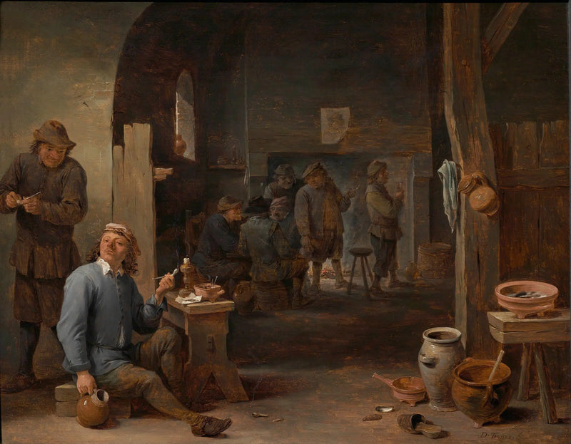 Escena de taberna con un fumador sosteniendo una jarra - David Teniers el Joven