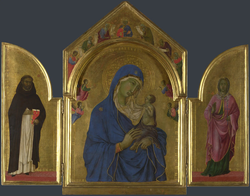 La Virgen con el Niño y los santos Domingo y Aurea - Duccio di Buoninsegna