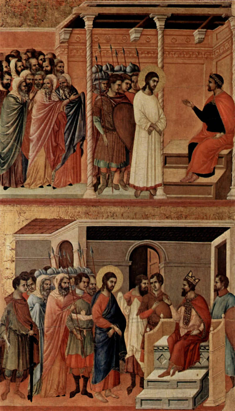 El Cristo ante Pilato de nuevo (arriba); El Cristo ante Herodes (abajo) - Duccio di Buoninsegna