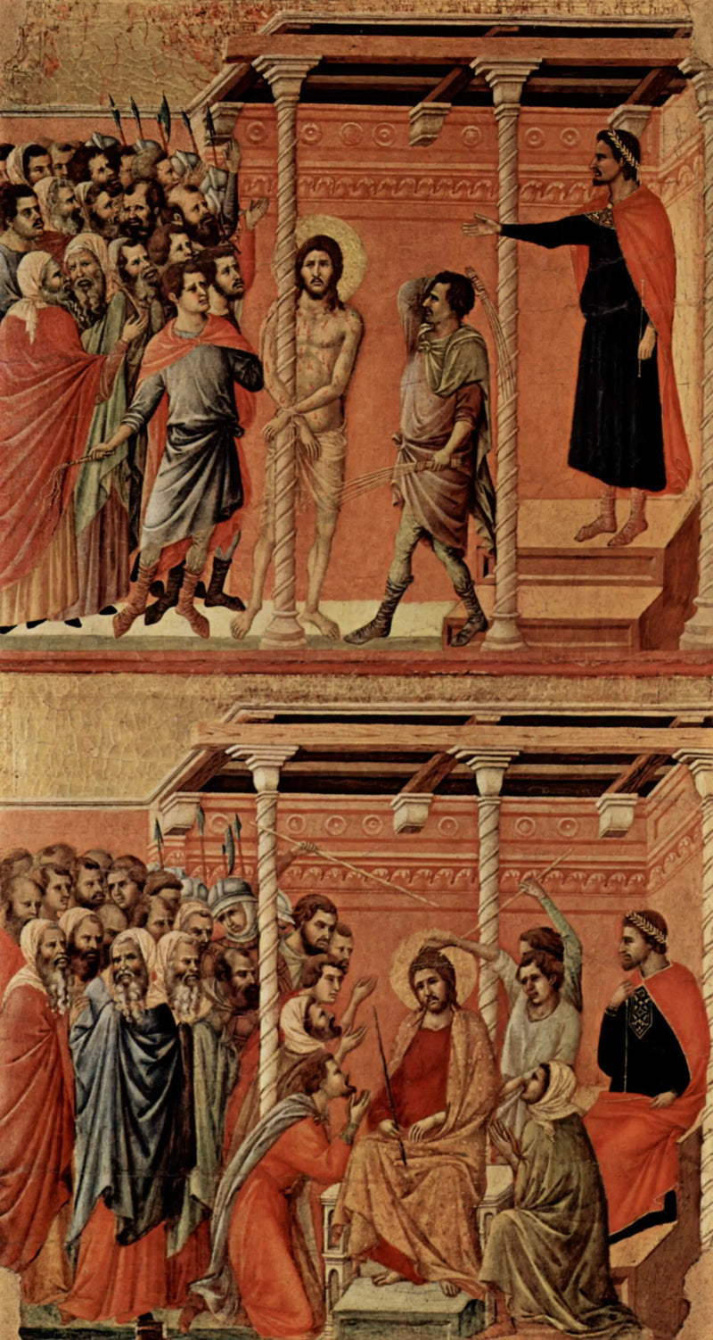 Flagelación (arriba); Cristo coronado de espinas (abajo) - Duccio di Buoninsegna