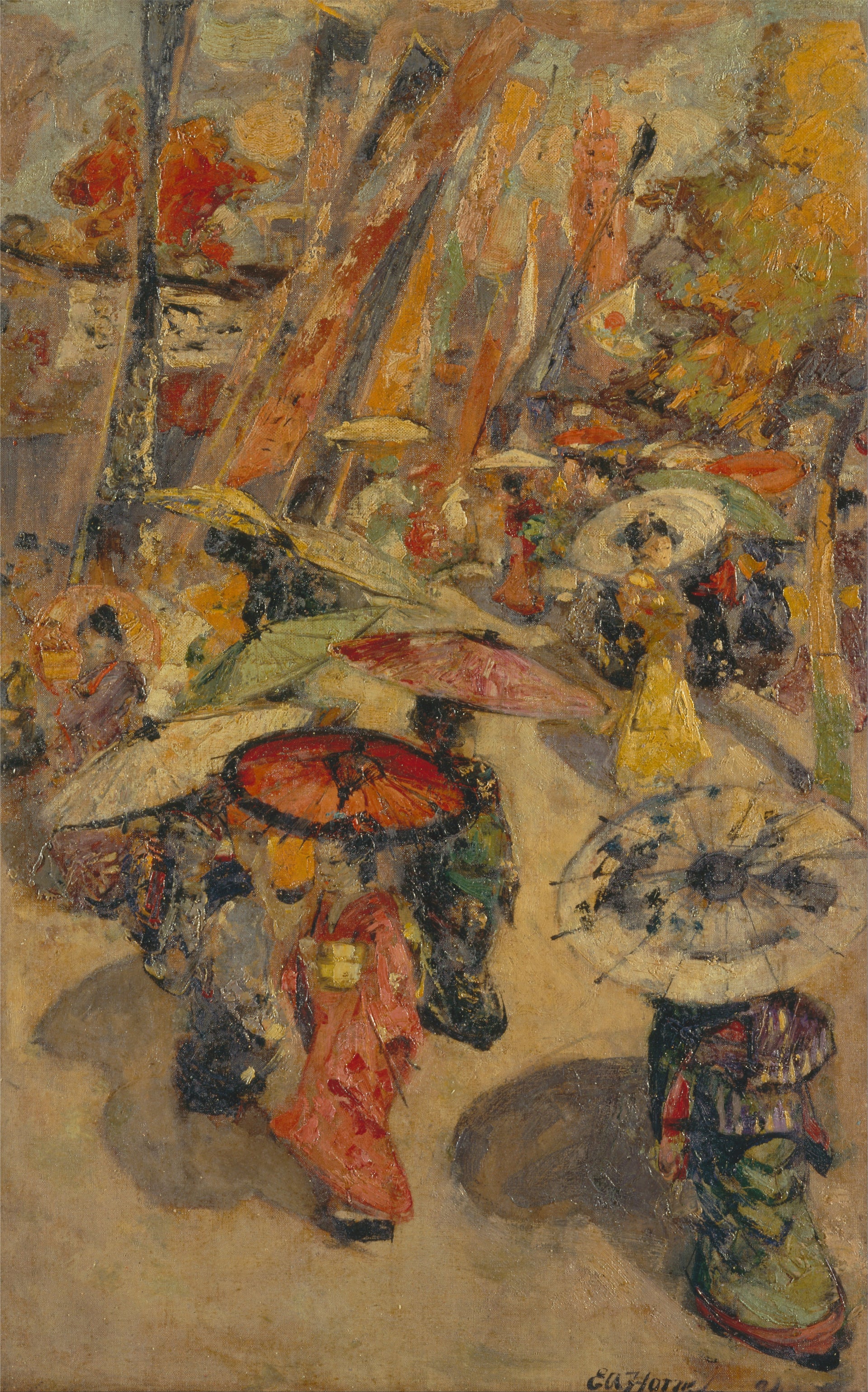 Scène de rue à Tokyo, Edward Atkinson Hornel, 1894, peinture à l’huile
