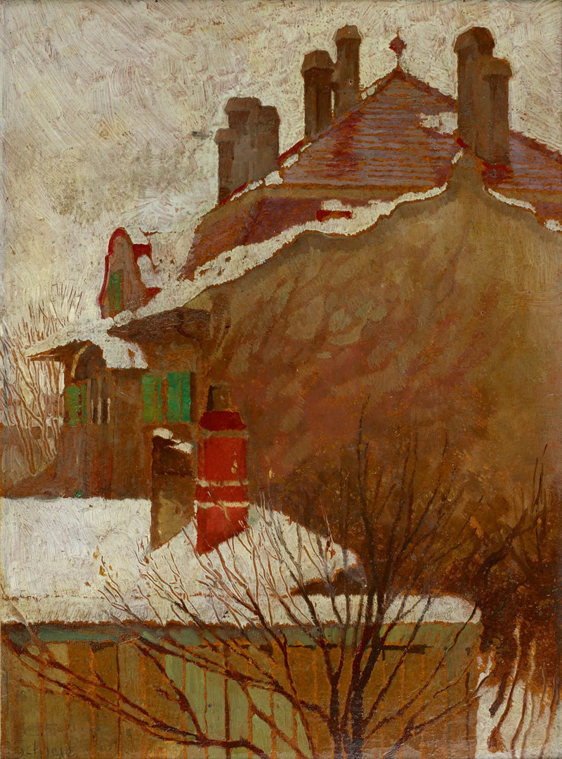 Casas en invierno (vista desde el estudio) - Egon Schiele