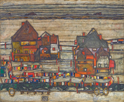 Reproduction du tableau « Maisons avec linge coloré - Egon Schiele » par Alpha Reproduction en peinture à l’huile