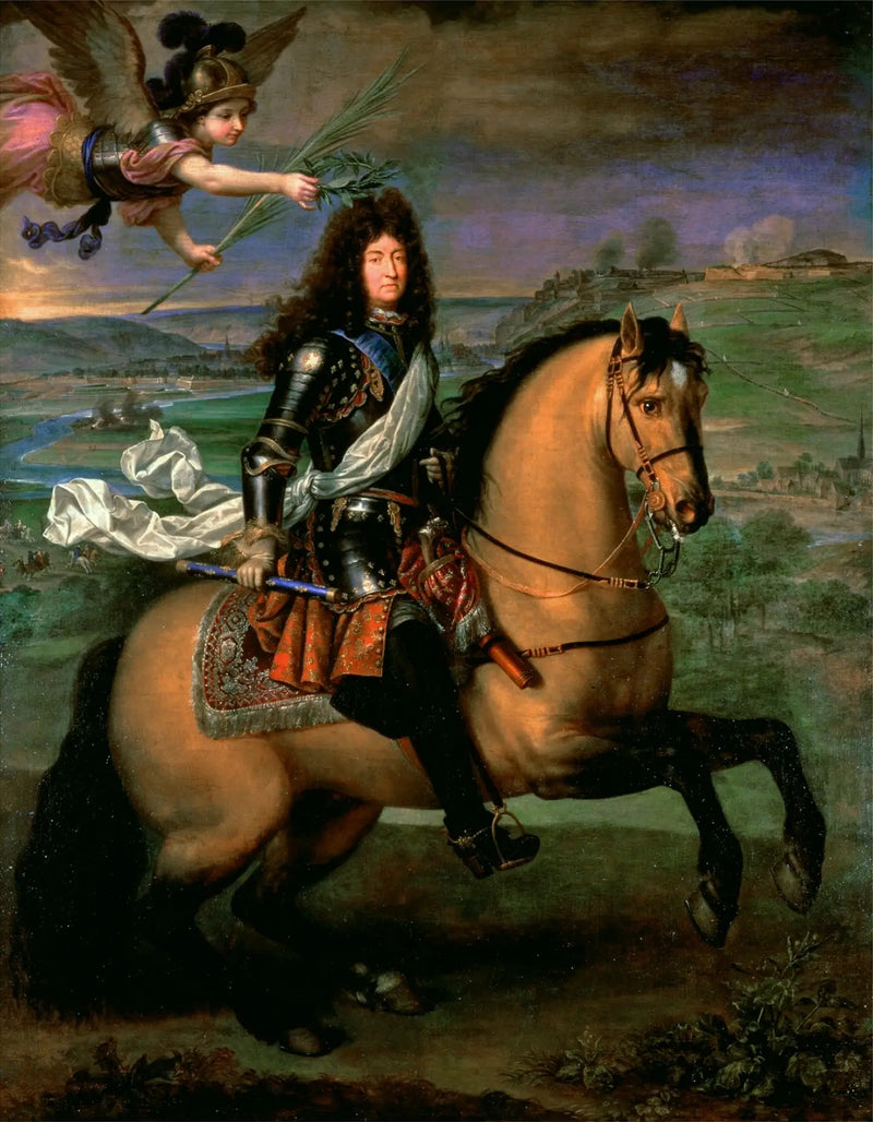 Luis XIV a caballo coronado por la Victoria frente al sitio de Namur - Pierre Mignard
