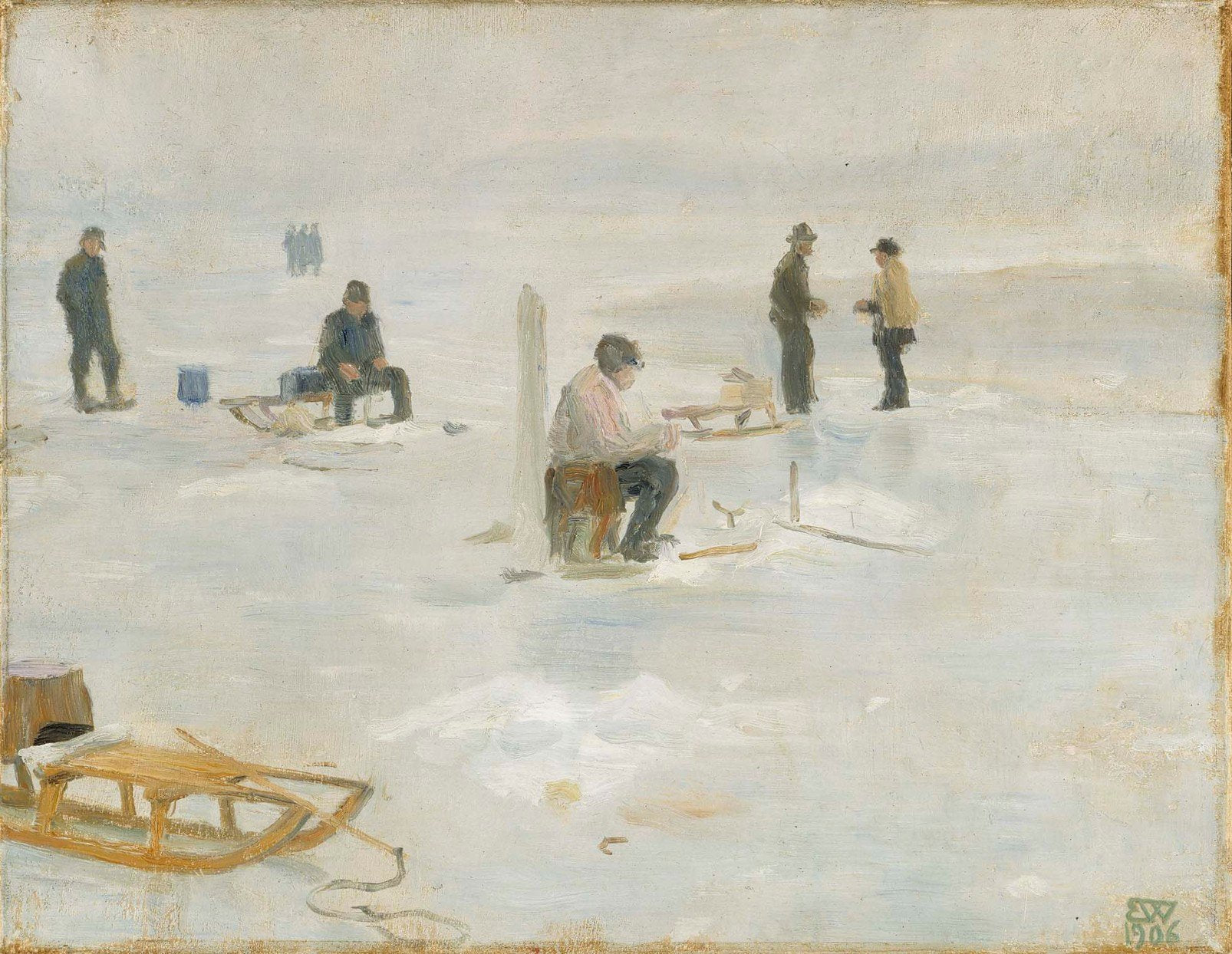Pêche d’hiver, Erik Werenskiold, 1906, peinture à l’huile
