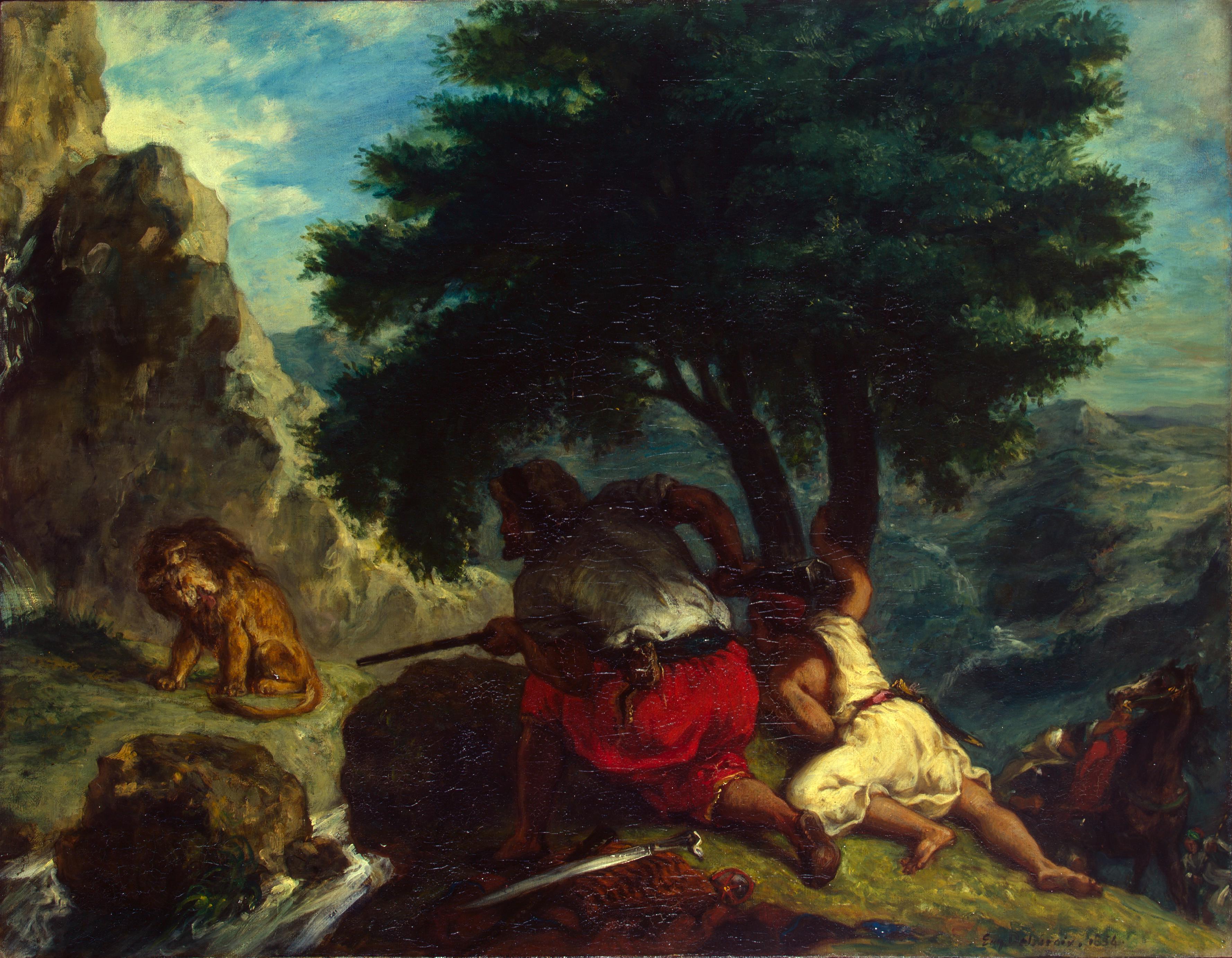 Reproduction du tableau « Chasse au lion au Maroc - Eugène Delacroix » par Alpha Reproduction en peinture à l’huile