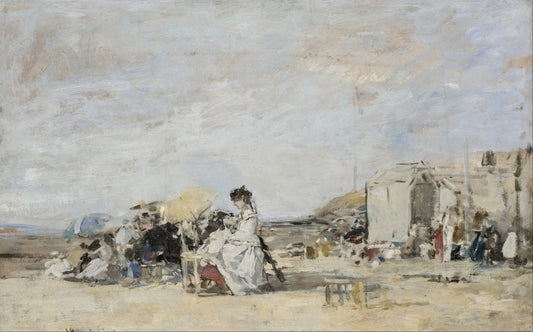 👒 Dama de blanco en la playa de Trouville – Eugène Boudin (alrededor de 1865–1870)