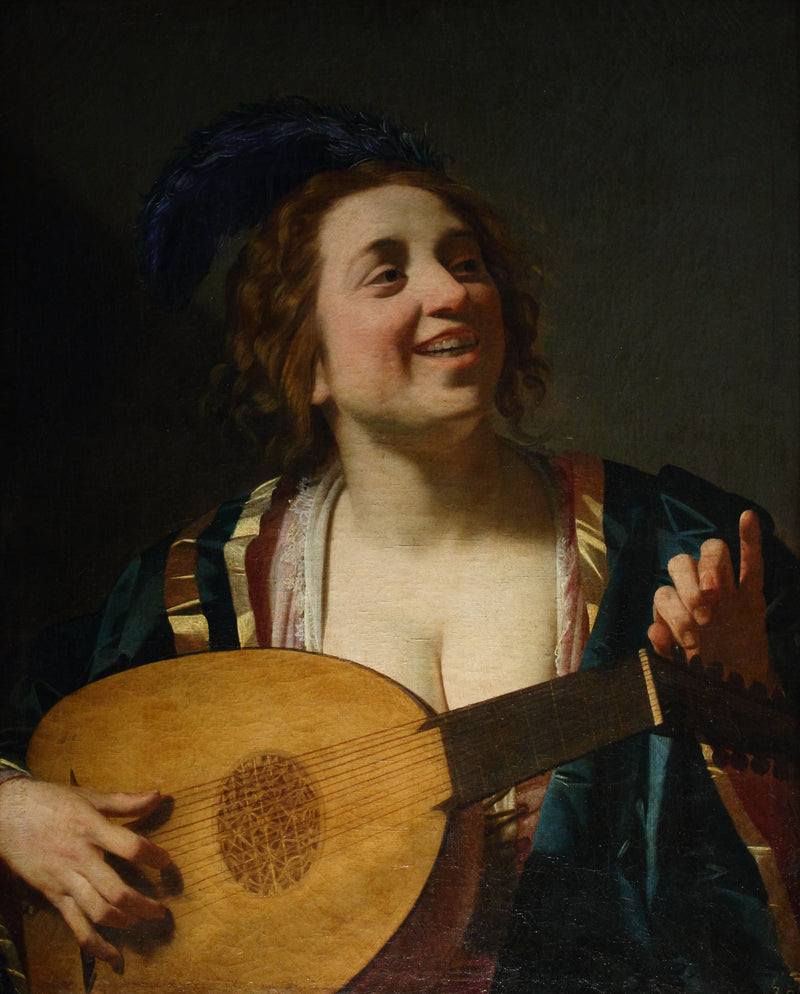 Mujer tocando laúd - Gerrit van Honthorst