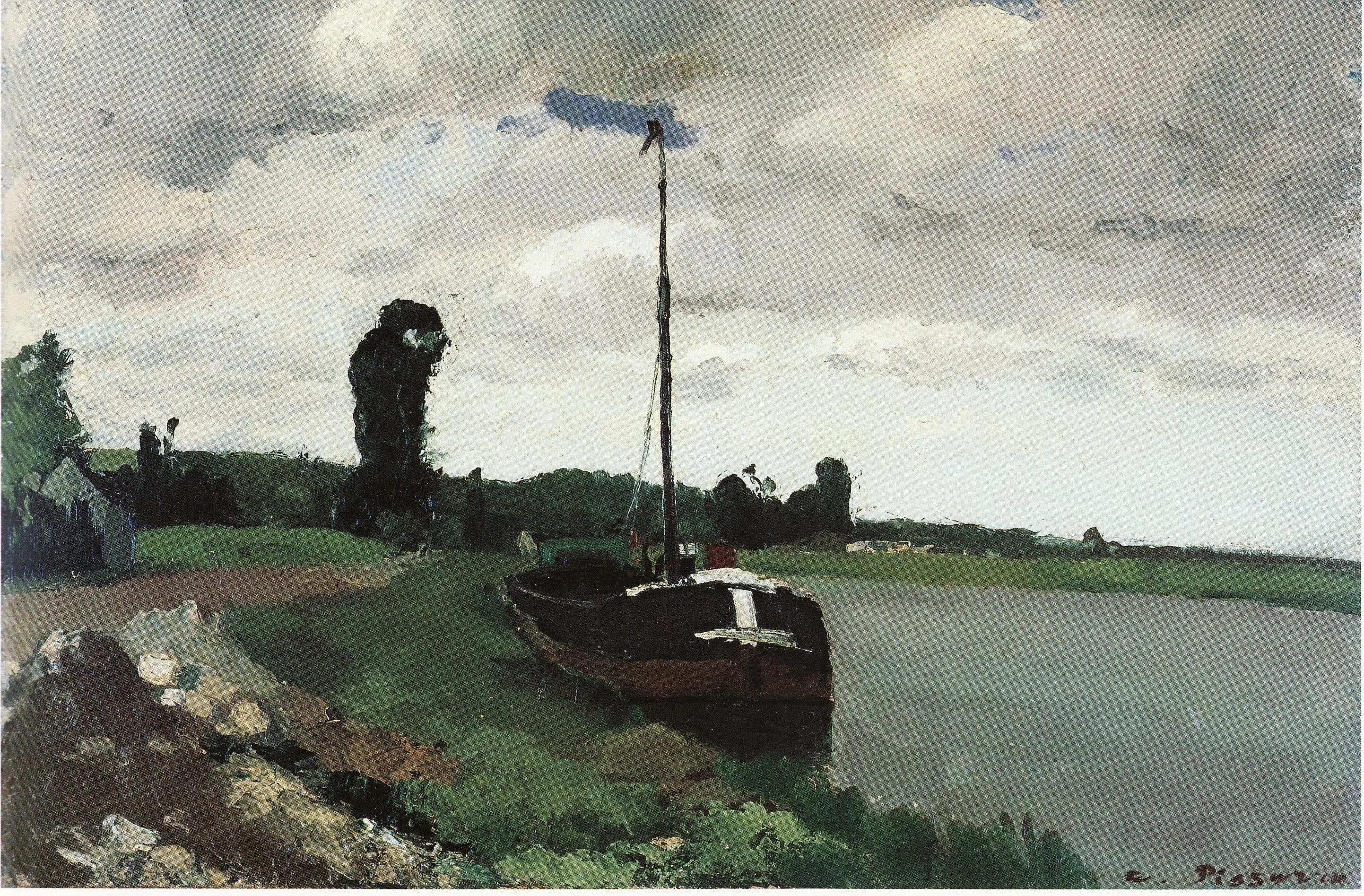 Reproduction du tableau « Au bord de la rivière, Pontoise - Camille Pissarro » par Alpha Reproduction en peinture à l’huile