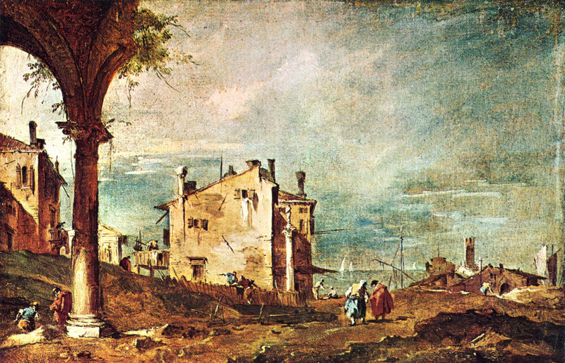 Capriccio : Ruinas de un arco y granjas junto a una laguna - Francesco Guardi