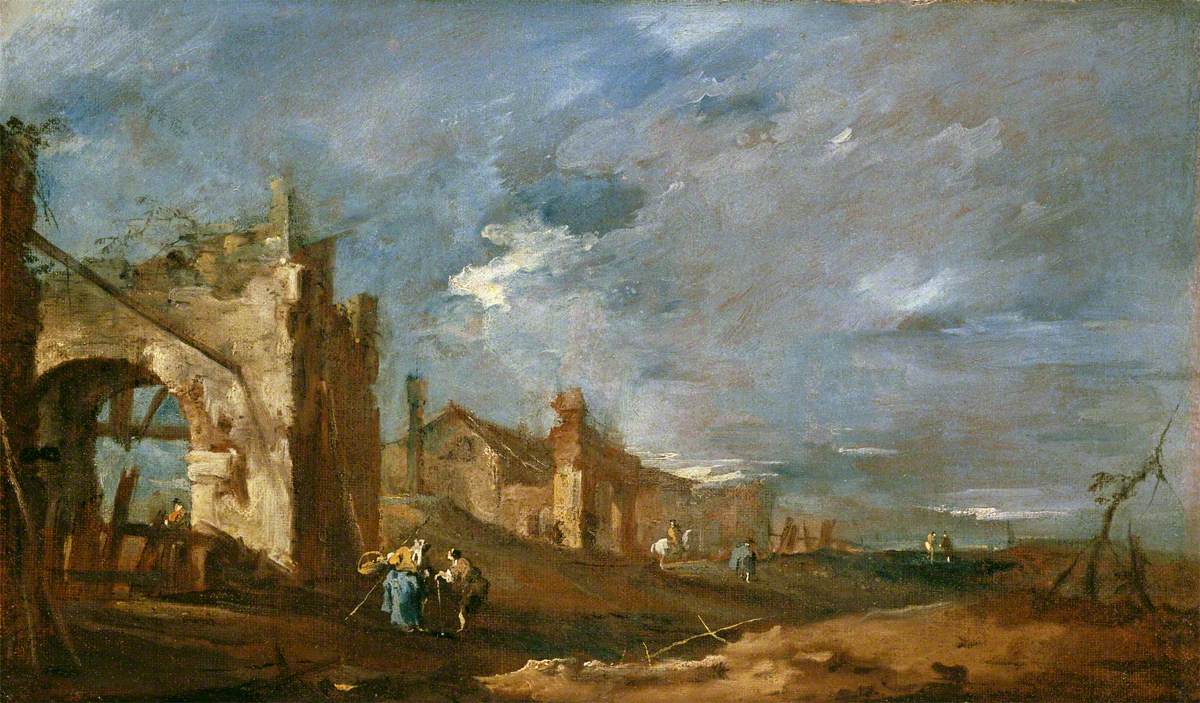 Bâtiments en ruine et personnages au bord de la lagune - Francesco Guardi - Alpha Reproduction