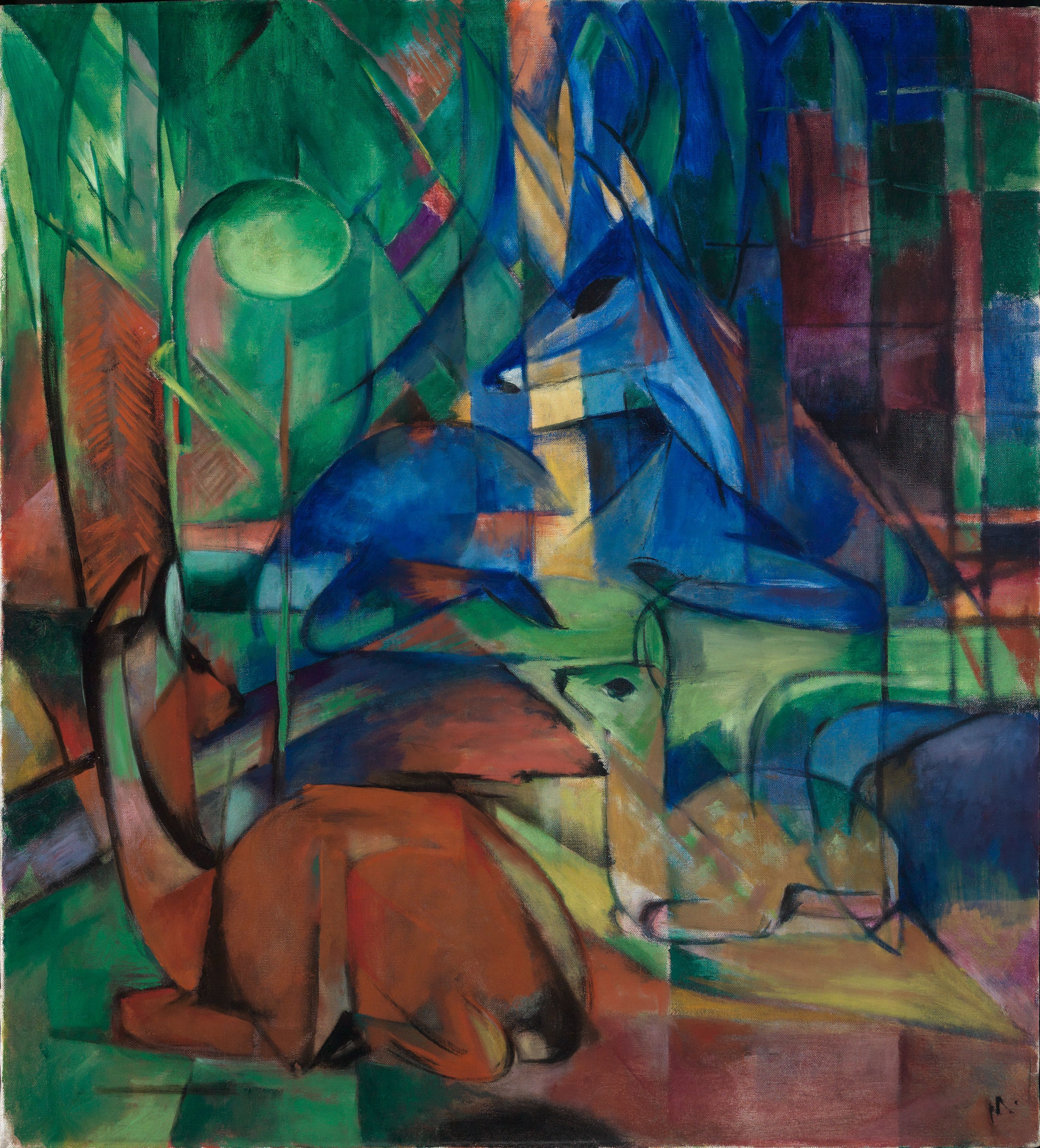 Reproduction du tableau « Cerf dans la forêt II - Franz Marc » par Alpha Reproduction en peinture à l’huile