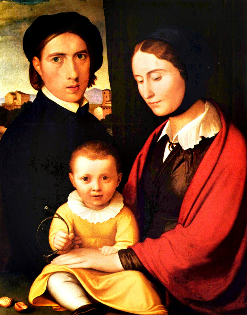 Autorretrato del artista con su esposa y su hijo Alfons - Johann Friedrich Overbeck