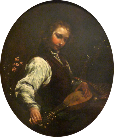 Portrait de jeune homme selon sa pandurina - Giuseppe Maria Crespi