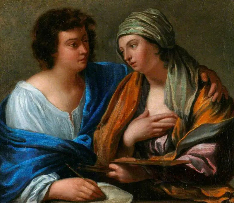 Una alegoría de la pintura: un hombre y una mujer que representan « Dibujo » y « Color » - Guido Reni