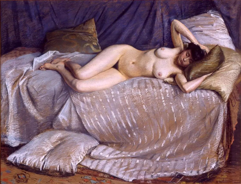 Mujer desnuda extendida sobre un diván - Gustave Caillebotte