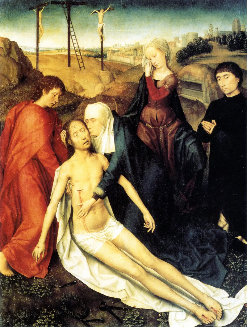 El Cristo muerto llorado por su madre, San Juan y - Hans Memling