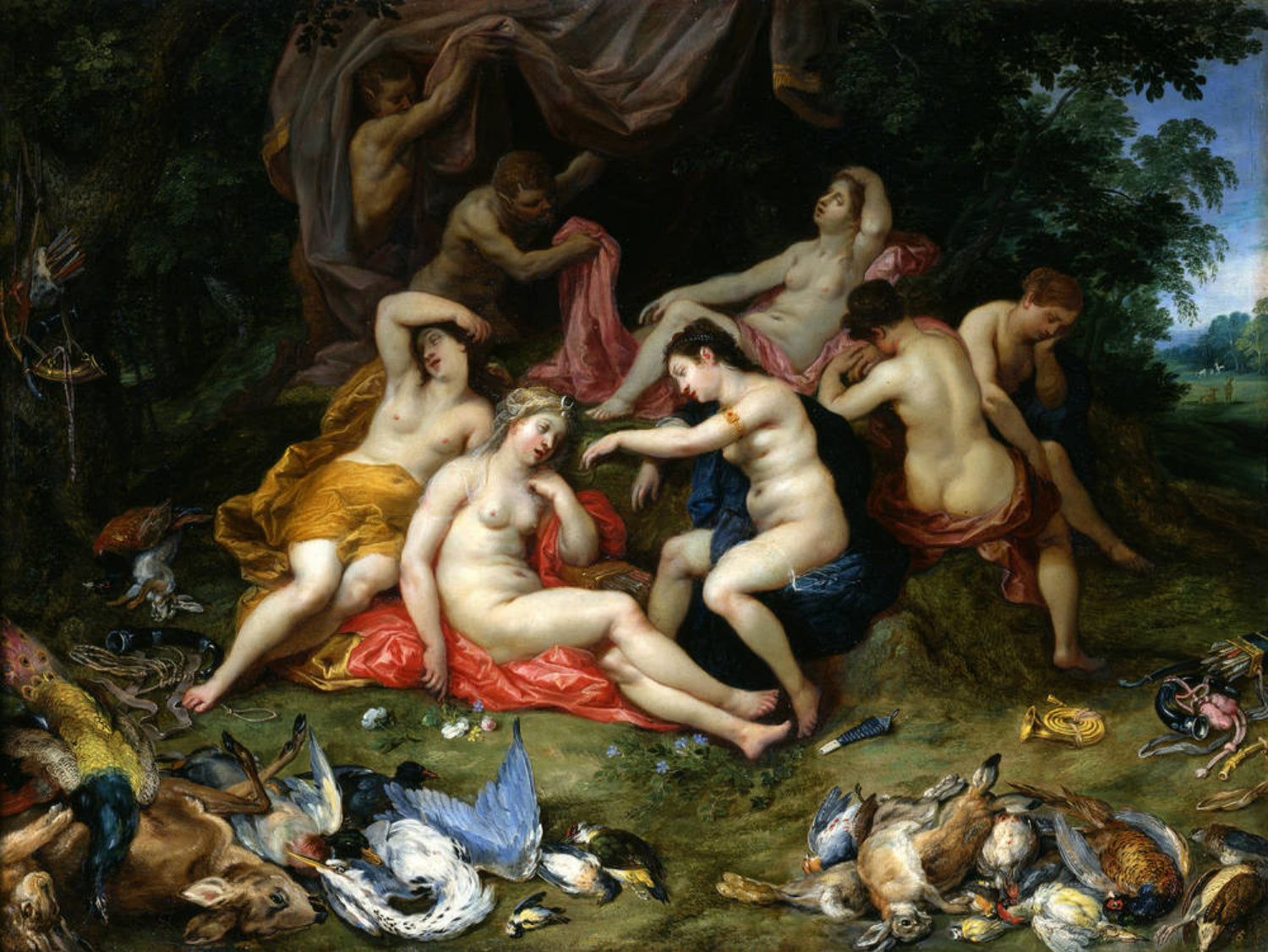Diane et ses nymphes endormies, épiées par des satyres - Jan Brueghel l'Ancien