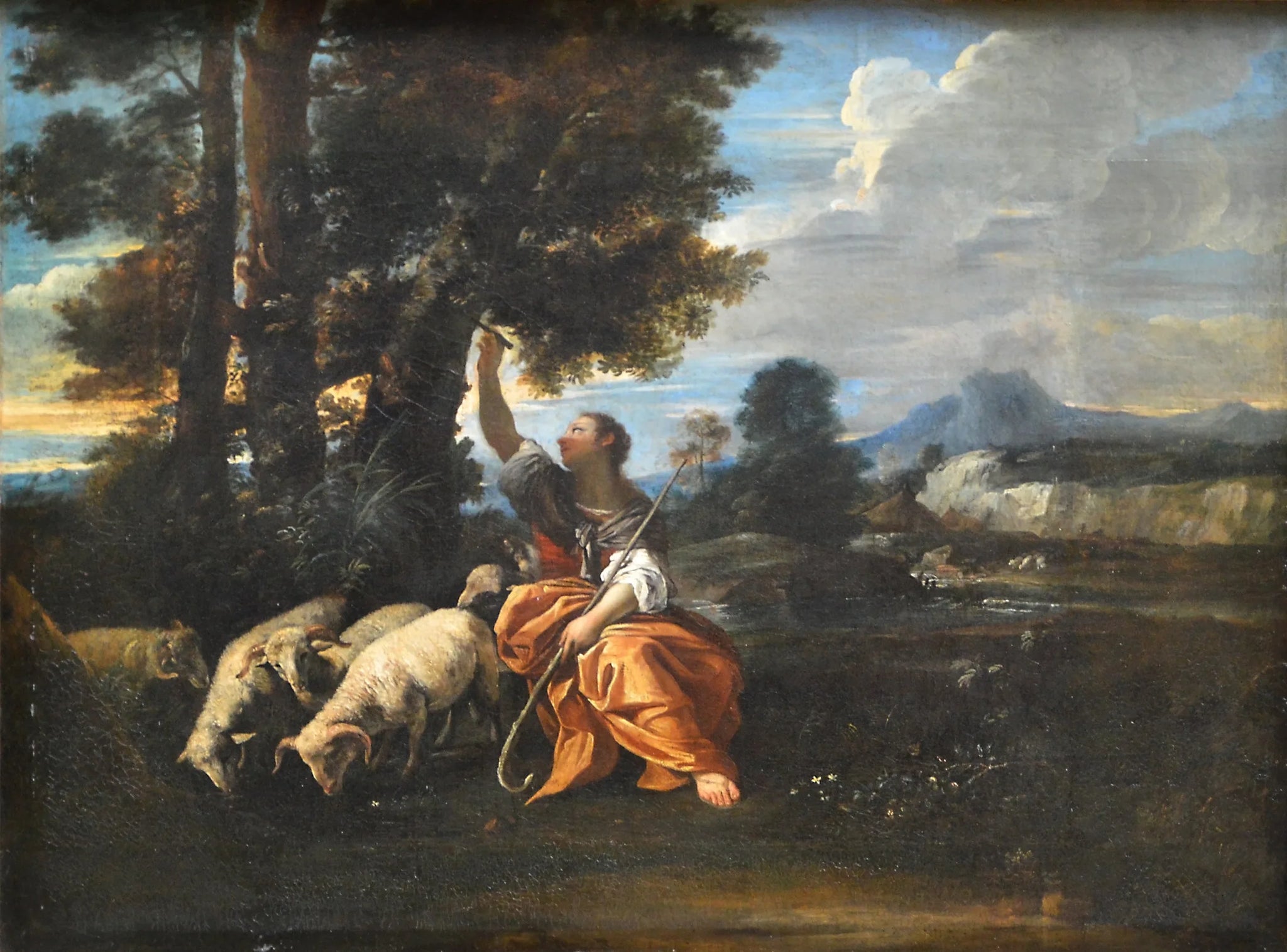 Herminie grave sur un arbre le nom de Tancrède - Pier Francesco Mola image 1 tableau peint à l’huile sur toile