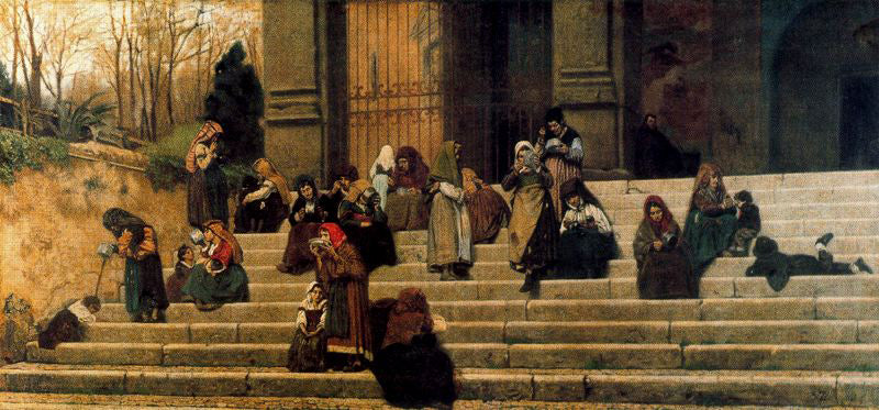 Impresiones de Roma (Los pobres en las escaleras del convento de Ara Caeli en Roma) - Federico Zandomeneghi