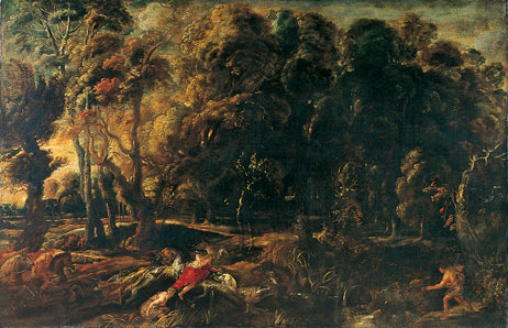 Paysage avec Atalante et Méléagre poursuivant le sanglier de Calydon (Ovide, Métamorphoses, VIII, 229-237) - Jacob Jordaens1