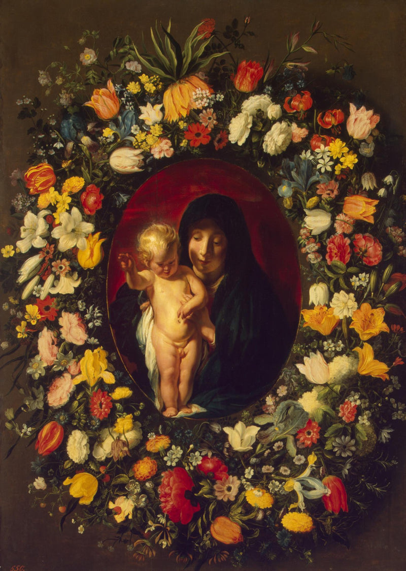 Vierge à l'Enfant dans une guirlande de fleurs - Jacob Jordaens