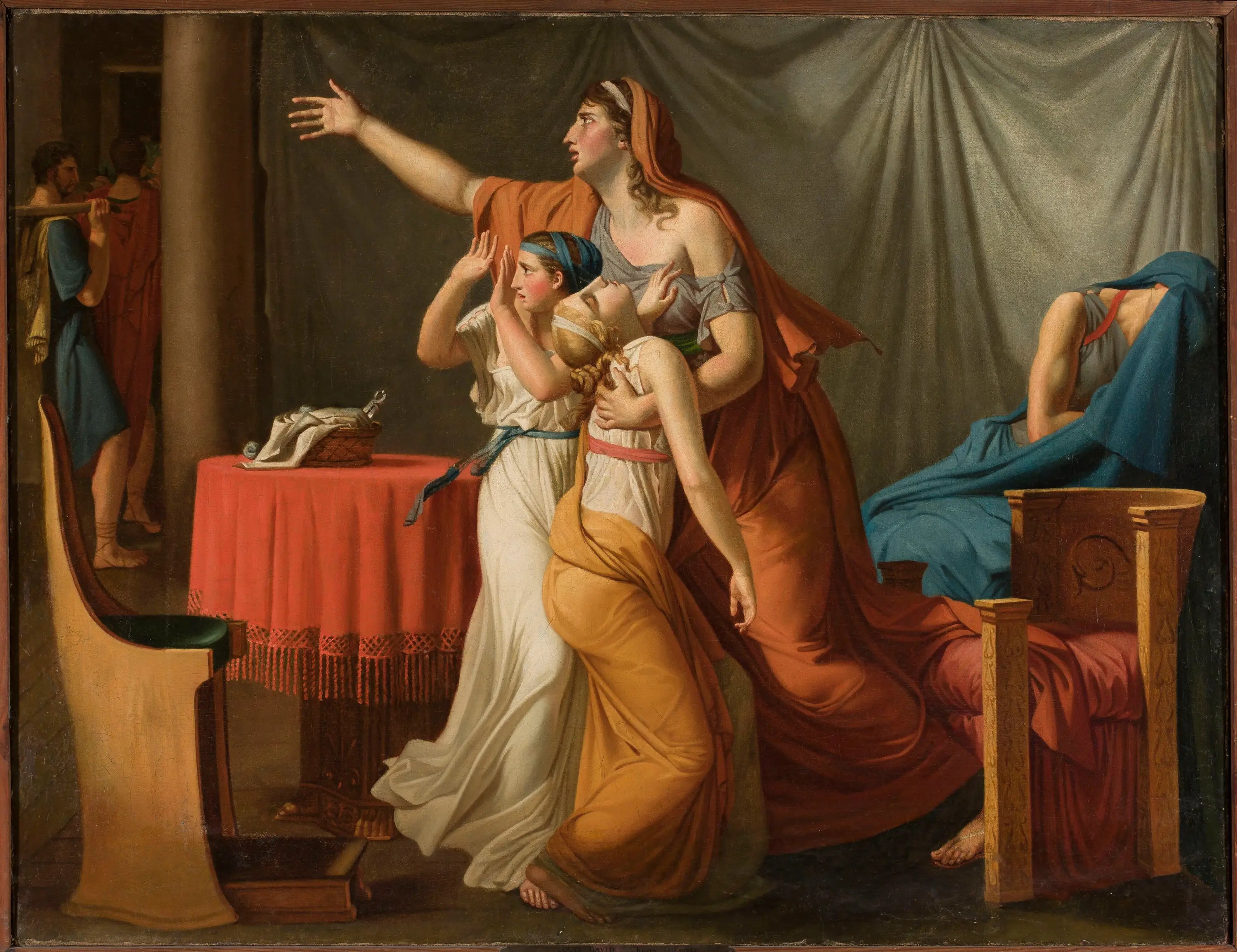 Reproduction du tableau « Les licteurs apportent à Brutus les corps de ses fils - Jacques-Louis David » par Alpha Reproduction en peinture à l’huile