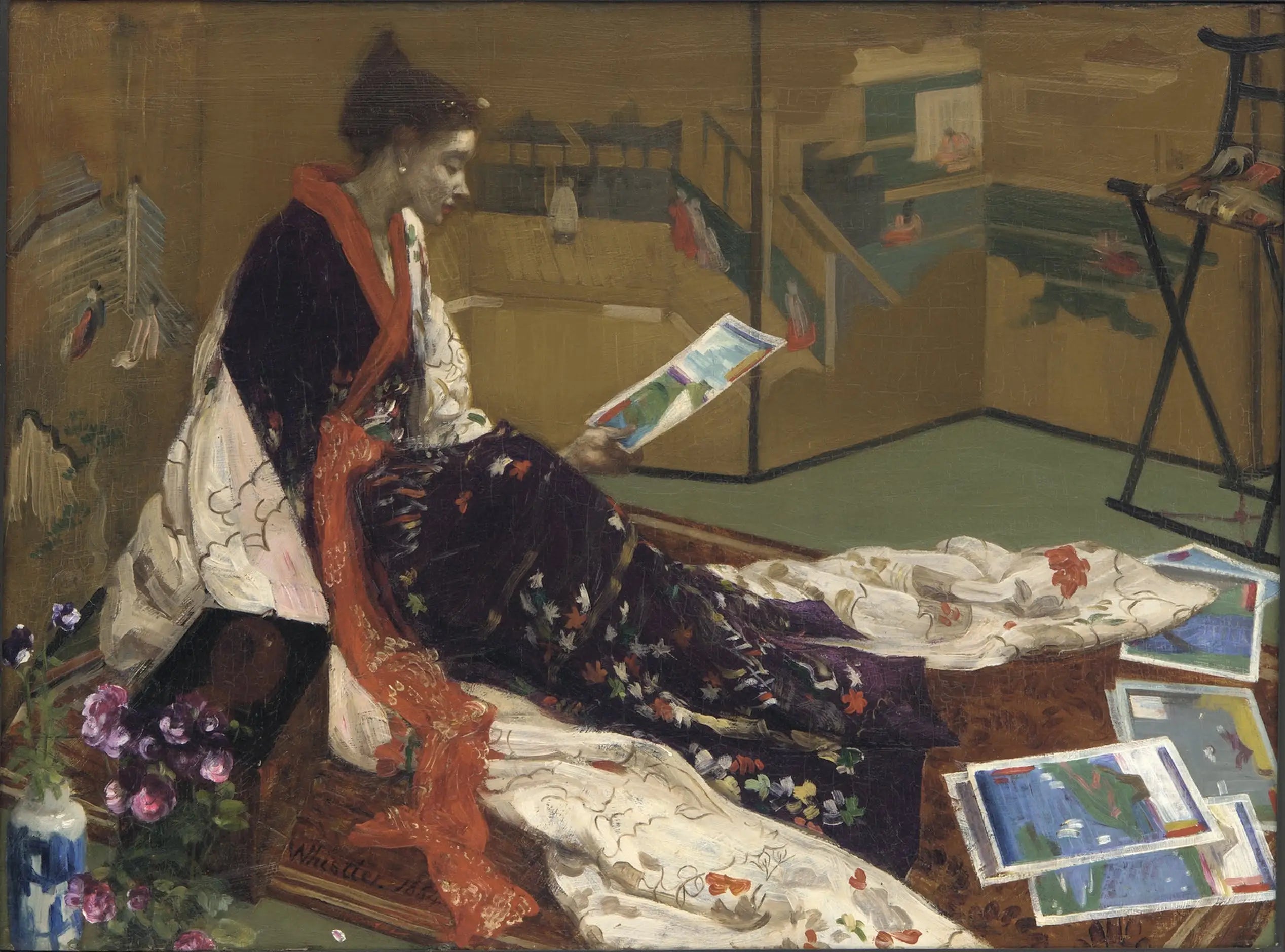 Reproduction du tableau « Caprice en violet et or : L'Écran d'or - James Abbott McNeill Whistler » par Alpha Reproduction en peinture à l’huile