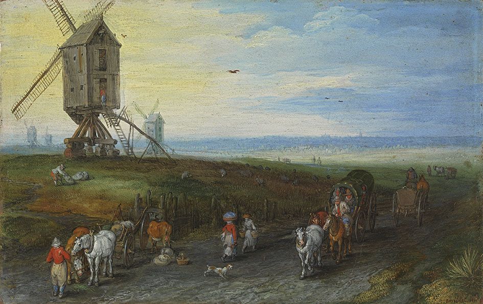 Route de campagne avec moulin à vent - Jan Brueghel l'Ancien