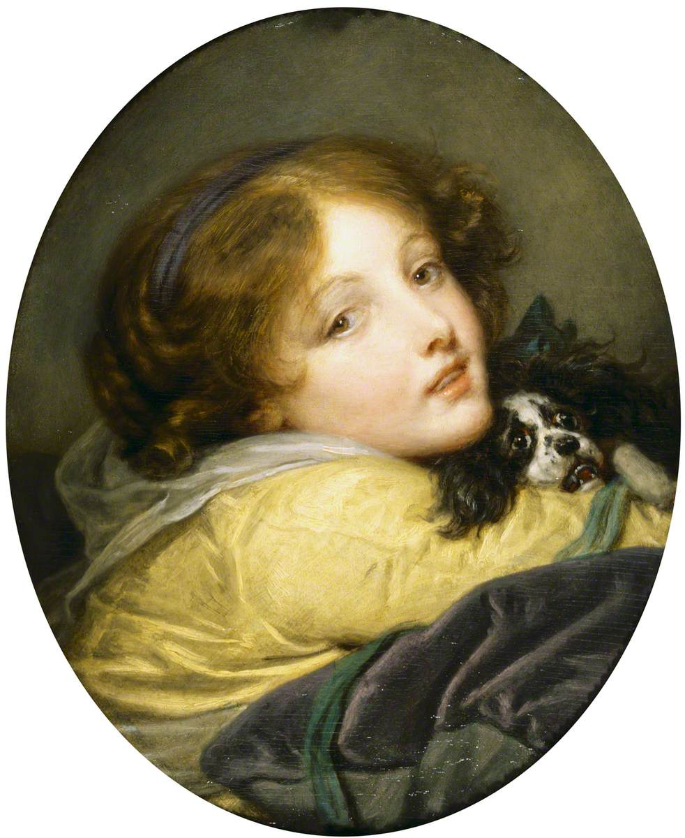 Une fille tenant un épagneul - Jean-Baptiste Greuze - Alpha Reproduction