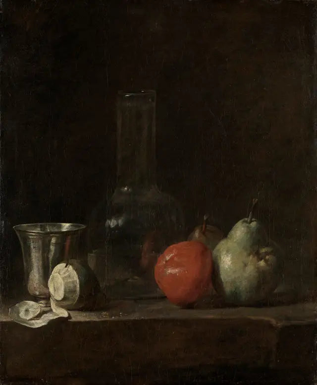 Naturaleza muerta con frutas y un jarrón de cristal - Jean Simeón Chardin