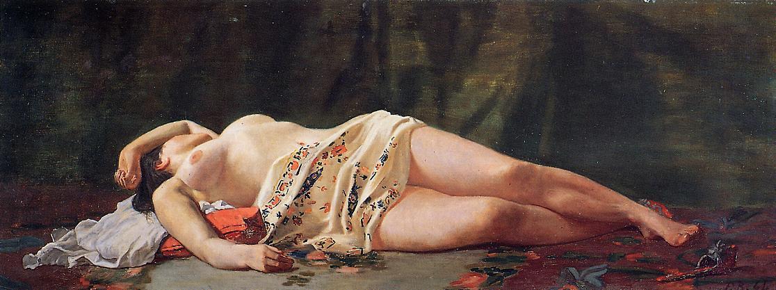 Reproduction du tableau « Étude de nu, dit Nu couché - Frédéric Bazille » par Alpha Reproduction en peinture à l’huile