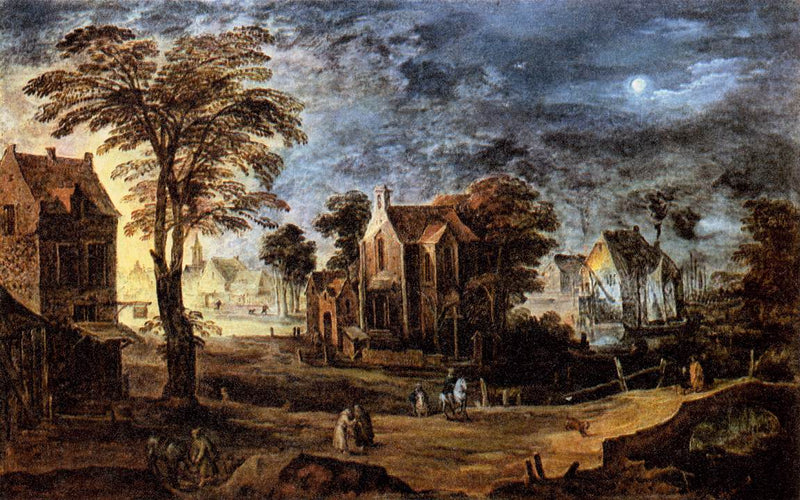 Village à la pleine lune - Jan Brueghel l'Ancien