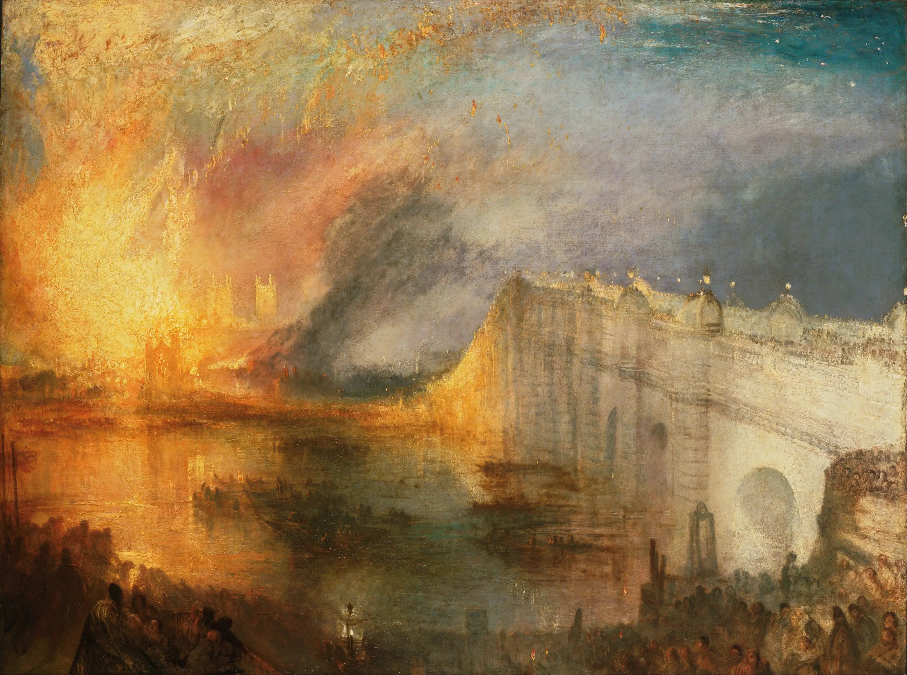 Reproduction du tableau « L'Incendie de la Chambre des Lords et des Communes, le 16 octobre 1834 - J. M. W. Turner » par Alpha Reproduction en peinture à l’huile