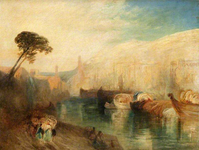Reproduction du tableau « Italian Scene with Boats and Figures - J. M. W. Turner » par Alpha Reproduction en peinture à l’huile