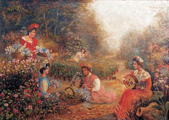 Femmes jouant du oud en plein air — Müfide Kadri, 1910, huile sur toile