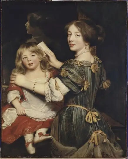 La hija mayor del artista peinando a su hermano - Claude Lefèbvre
