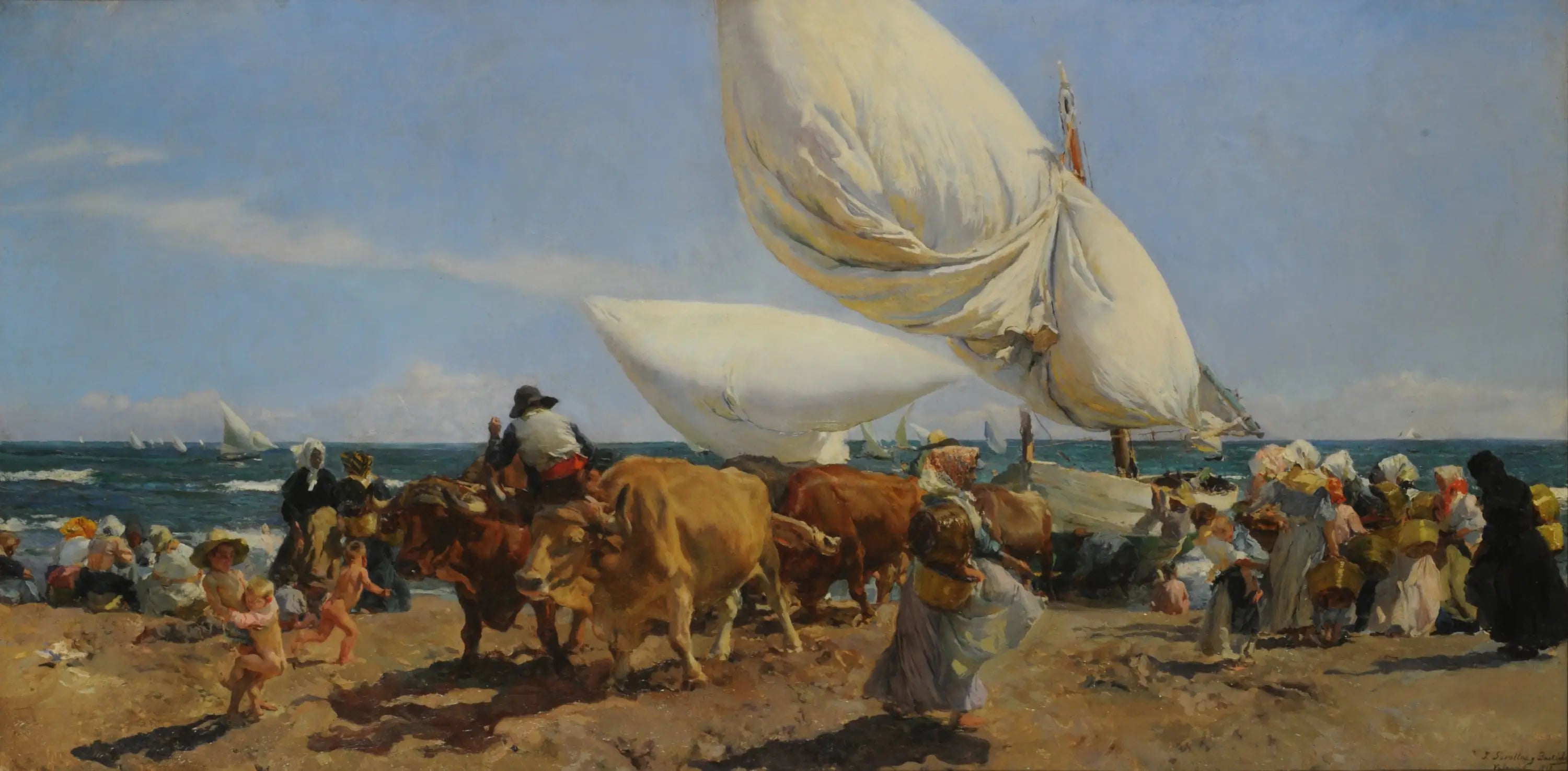 Reproduction du tableau « Le retour de la pêche - Joaquín Sorolla » par Alpha Reproduction en peinture à l’huile