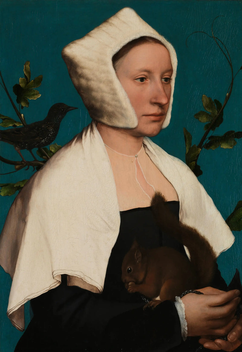 Una dama con una ardilla y un estornino (¿Anne Lovell?) - Hans Holbein el Joven