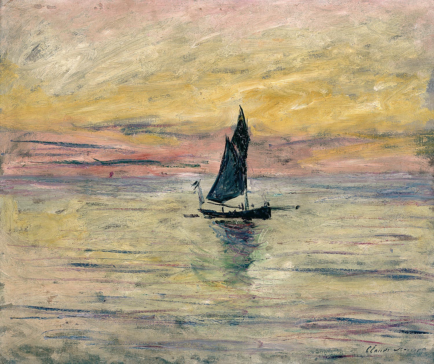 Reproduction du tableau « Le voilier, effet du soir - Claude Monet » par Alpha Reproduction en peinture à l’huile