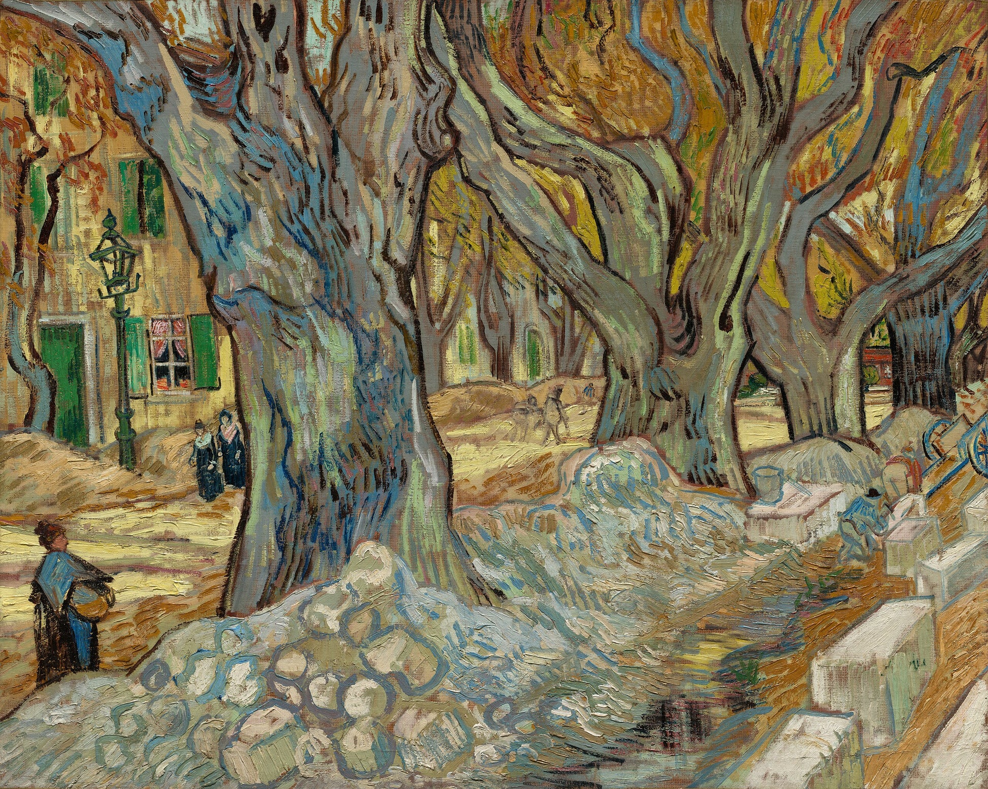 Los grandes plátanos (Trabajadores de la carretera en Saint-Rémy) - Vincent van Gogh