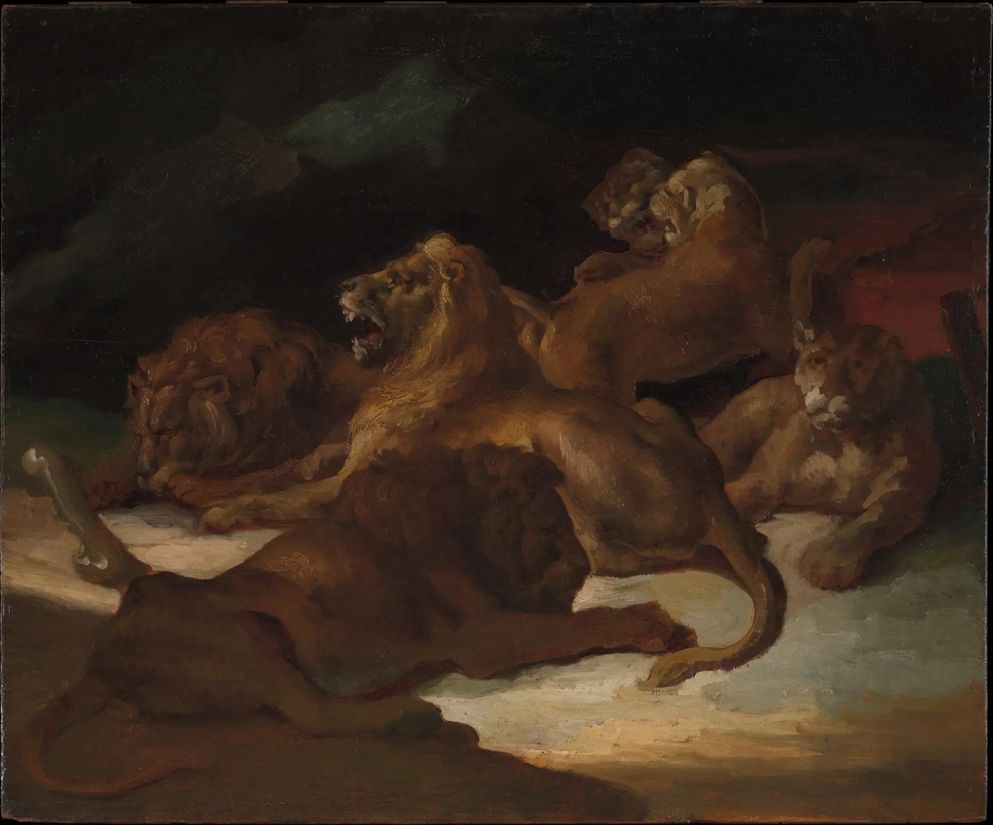 Reproduction du tableau « Lions dans un paysage montagneux - Théodore Géricault » par Alpha Reproduction en peinture à l’huile