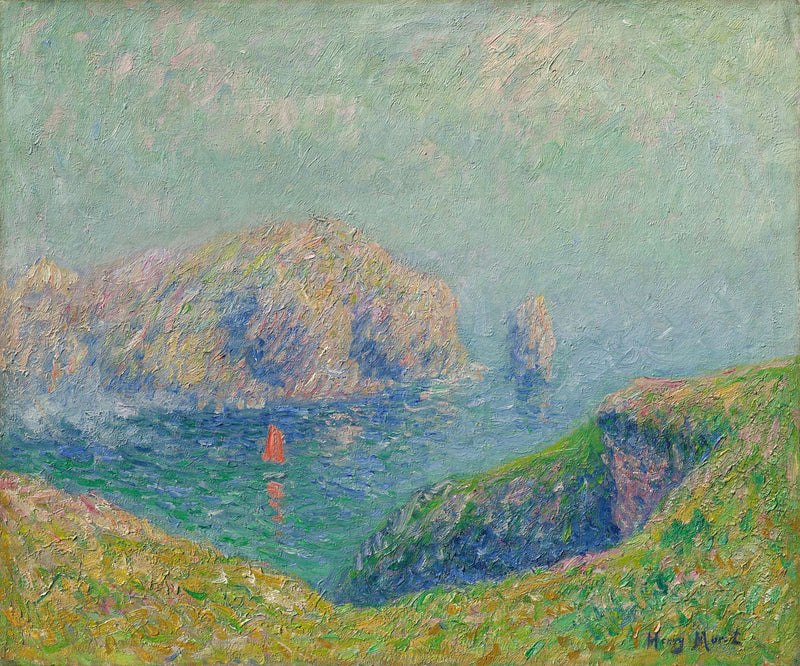 Vista de la bahía con un velero - Henry Moret