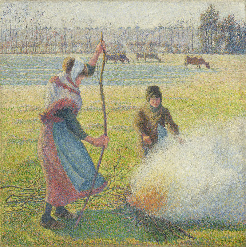 Joven campesina haciendo fuego. Helada blanca - Camille Pissarro
