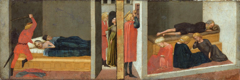 Predela de altar ; Panel derecho : El parricidio de san Julián - El milagro de san Nicolás de Bari - Masaccio