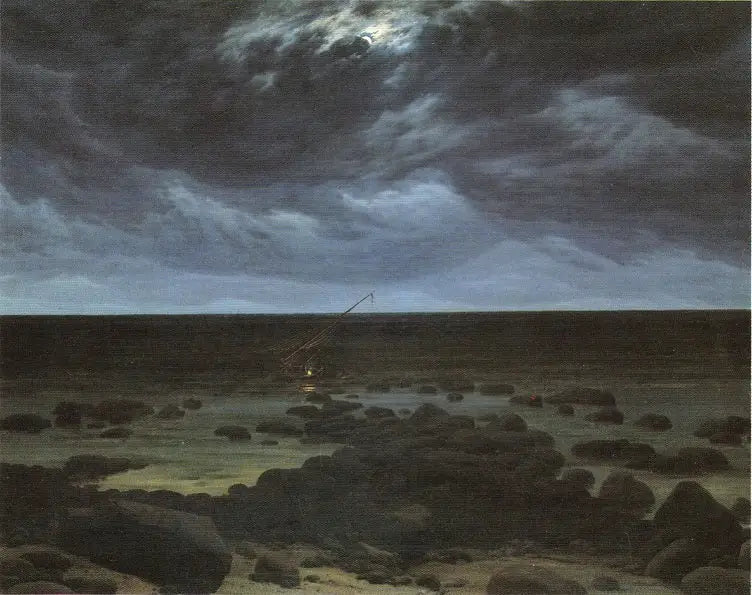 Costa con barco varado a la luz de la luna - Caspar David Friedrich