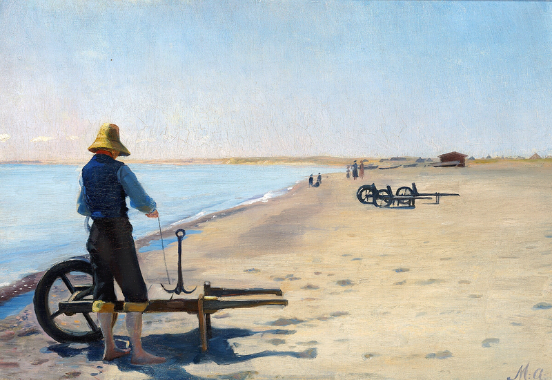 Reparación de anclas en un día de verano en la playa de Skagen, Dinamarca. - Michael Peter Ancher