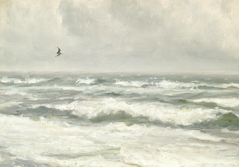 Rompiendo las olas en un día gris. - Michael Peter Ancher