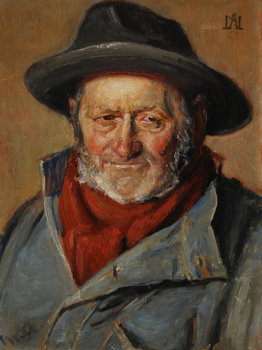 Pescador con sombrero y bufanda roja. - Michael Peter Ancher