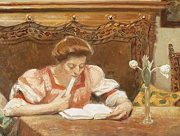 Interior con una joven leyendo. - Michael Peter Ancher